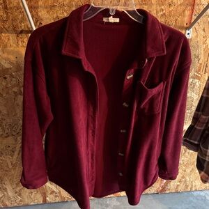 Burgundy Button-Up Fleece SHACKET